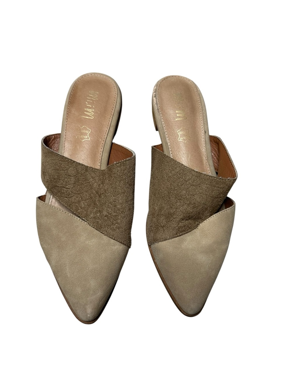 Mi.im Pointed Toe Snakeskin Embossed Mules Slides Cream Tan Beige 9